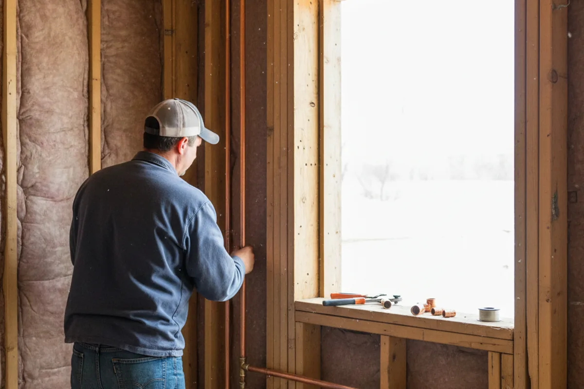Licensed plumber running new copper supply lines in a Lockport home